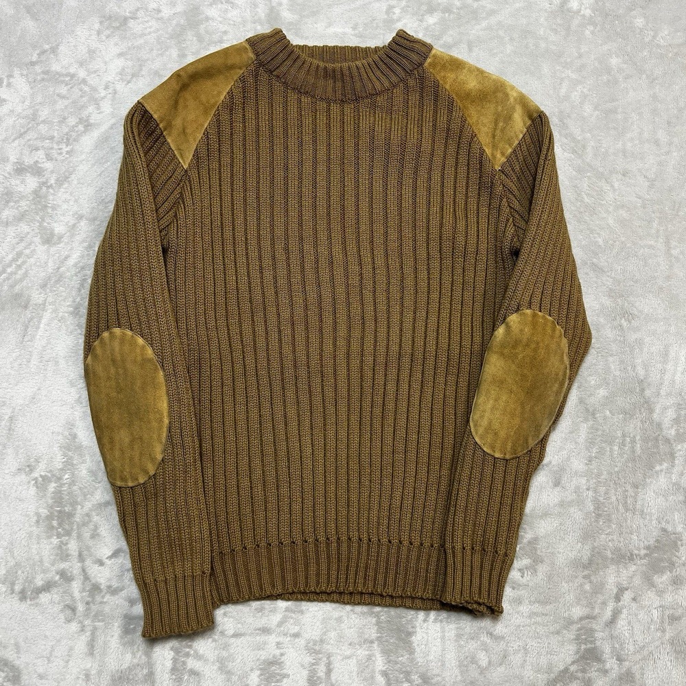 Orvis Fishing Tackle Brown Ribbed Shooting Sweater Suede Patches Mens 42/44